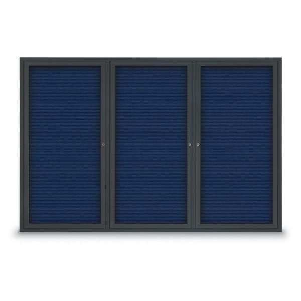 30"x36" 1-Door Enclosed Outdoor Letterboard, Blue Felt/Black Alum